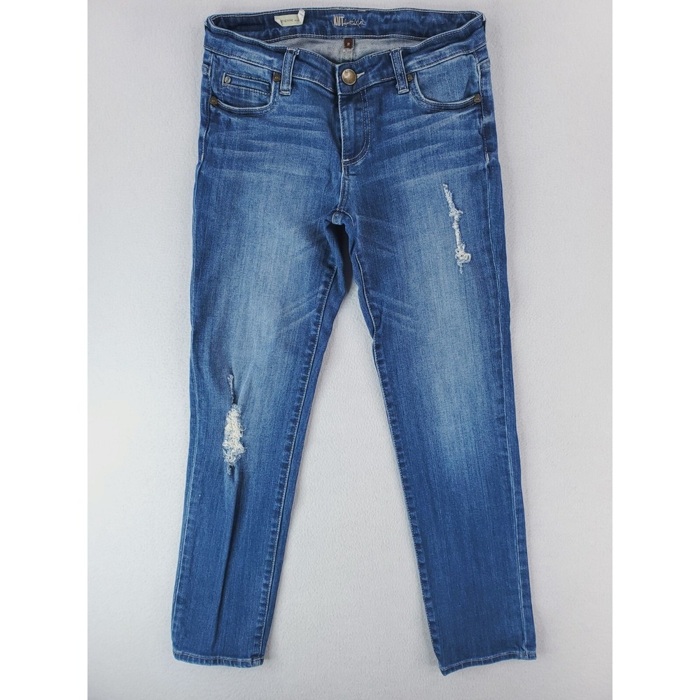 Kut From The Kloth Jeans Womens 2 Blue Catherine Boyfriend Distressed Stretch